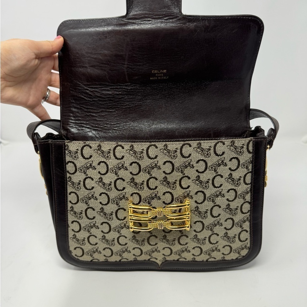 Celine Vintage 70s Carriage Monogram Canvas & Leather Horse Carriage Crossbody - Picture 8 of 15